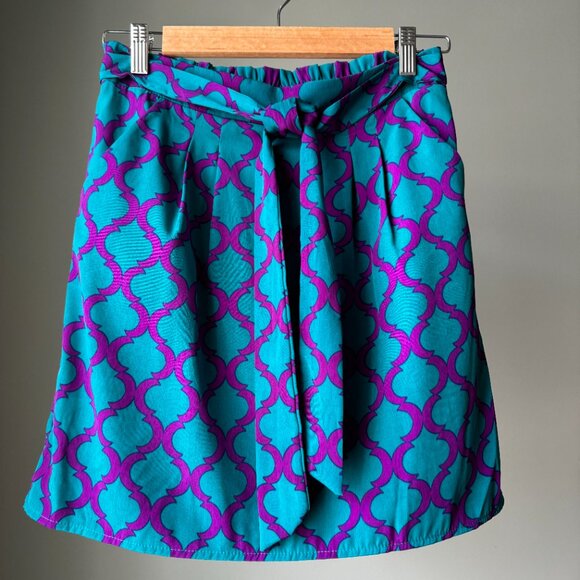 Purple & Teal Geometric Print Mini Skirt Tie Waist - Picture 10 of 15